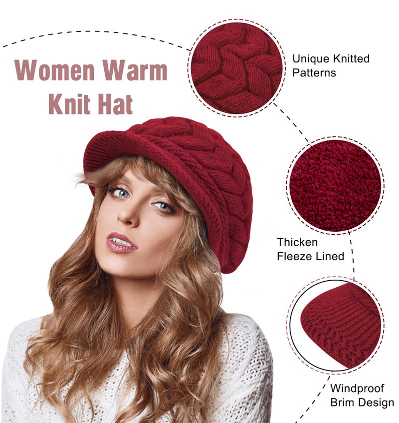 YSense 2 Pack Womens Winter Hats Warm Knit Hat Slouchy Beanie Cap with Brim Gifts - Image 3